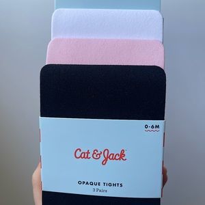 Cat & Jack 3pk opaque tights (white, pink, black) size 0-6 month